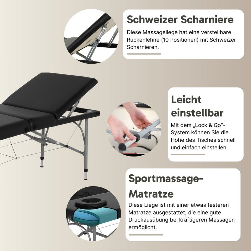 ZENGROWTH Klappbarer Massagetisch Athleten-Schwarz 63.5cm