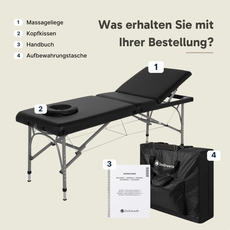 ZENGROWTH Klappbarer Massagetisch Athleten-Schwarz 63.5cm